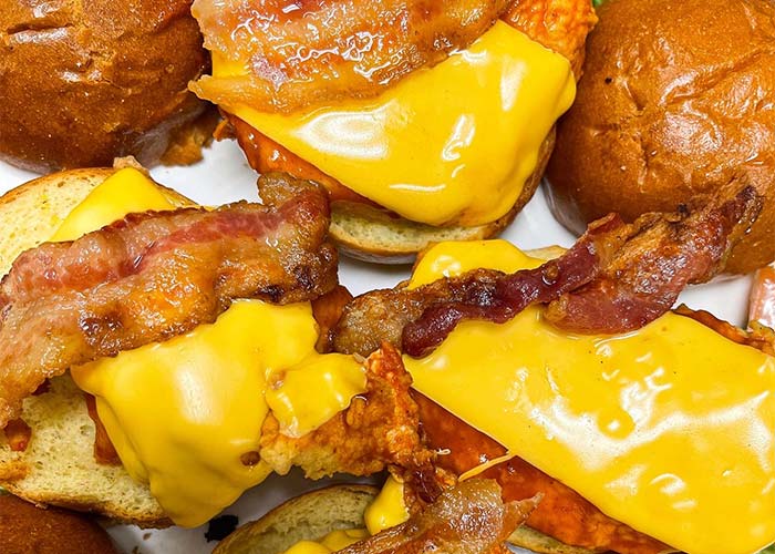 Bacon and Cheese mini sliders from The Whistle Sports Bar & Grill in Chicago
